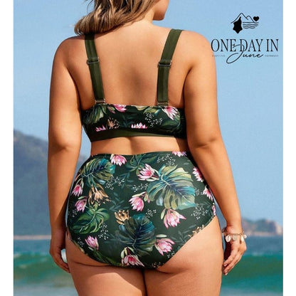 Hanna Nikole Plus Size Cross Font High Waist Bikini Swimsuit Size 16W