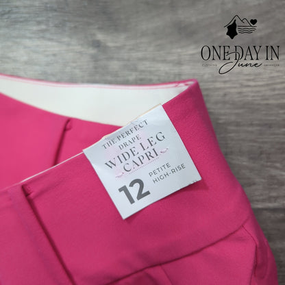 Lane Bryant Petite Perfect Drape High Rise Wide Leg Capri Pant Pink NWT Size 12P