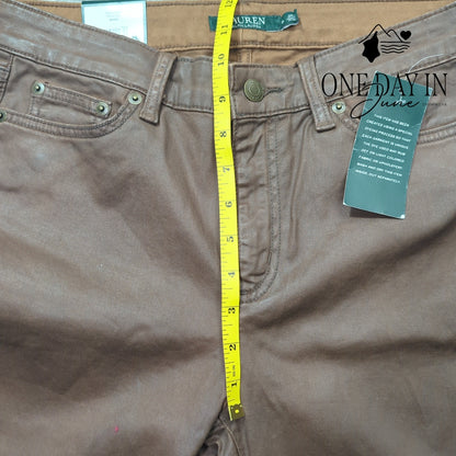 Ralph Lauren Premier Skinny Ankle Coated Jeans Brown NWT Size 8