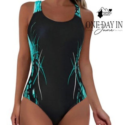 Charmo Sport One Piece Swimsuit Black Turquoise Racerback NWT Size M
