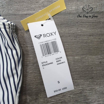 Roxy PT Beach Classics Athletic Bikini Top Navy White Stripe NWT $50 Size S