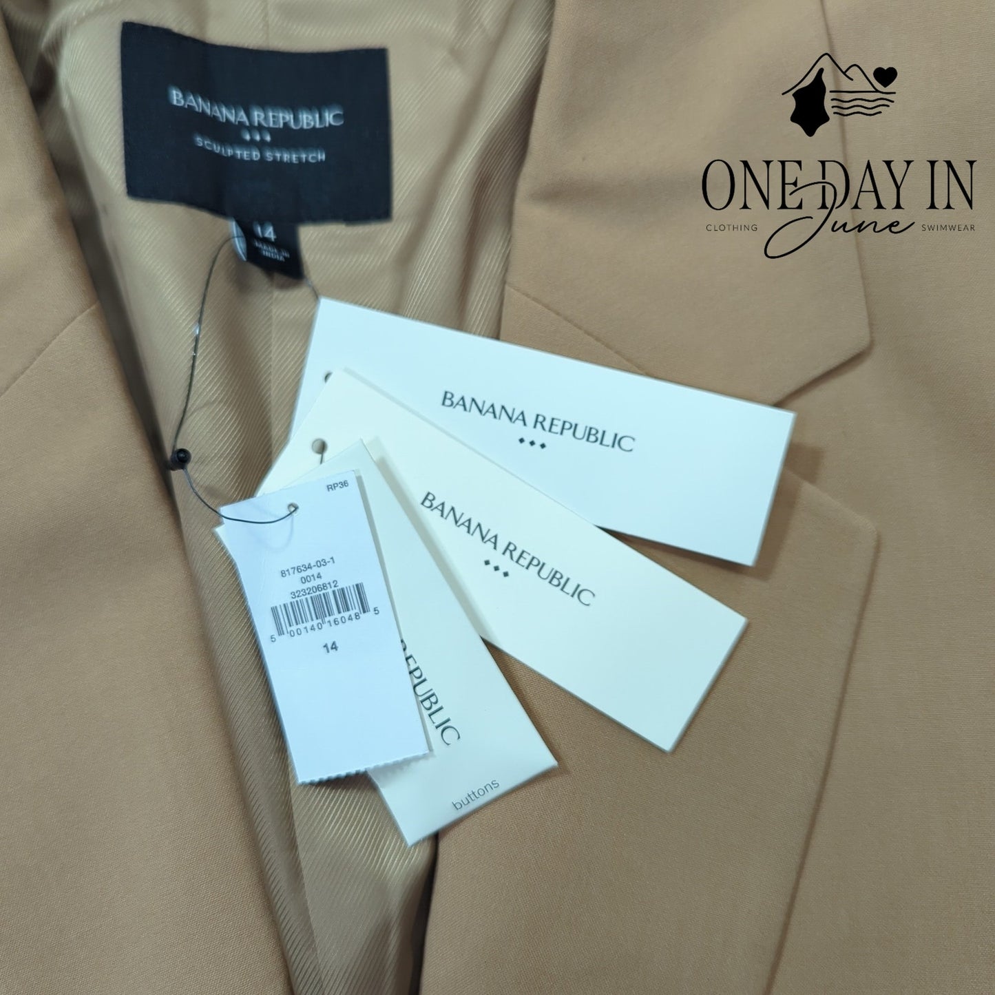 Banana Republic Sculpted Stretch Blazer Afternoon Latte Tan NWT Size 14