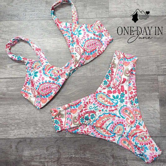 Adisputent High Cut Floral Bikini Swimsuit Size M