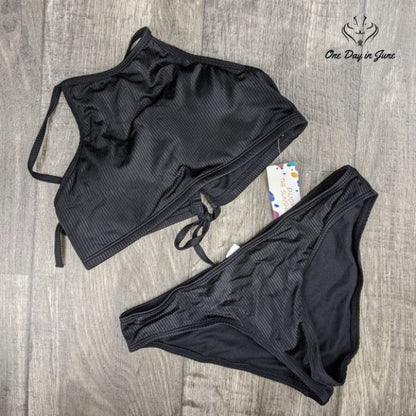 CharmLeaks Ribbed High Neck Halter Bikini Size M