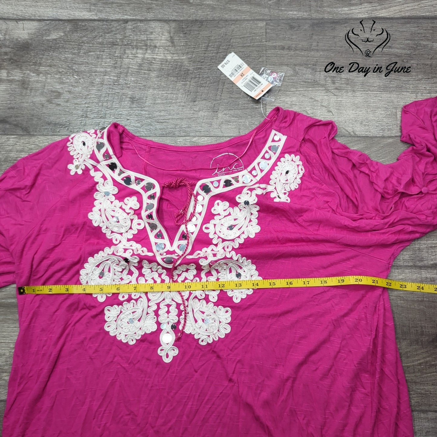 INC International Concepts Long Sleeve Sequin Accent Top Size 2X