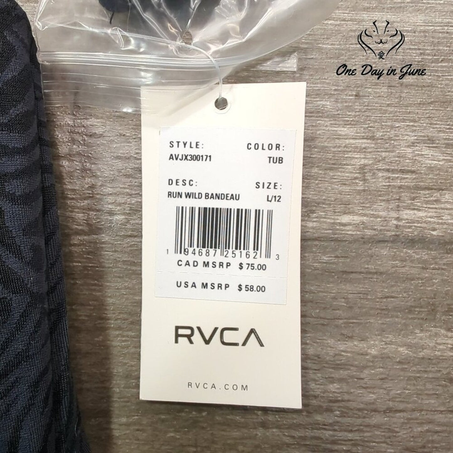 RVCA Run Wild Bandeau Bikini Top Jacquard Removable Straps NWT Size L