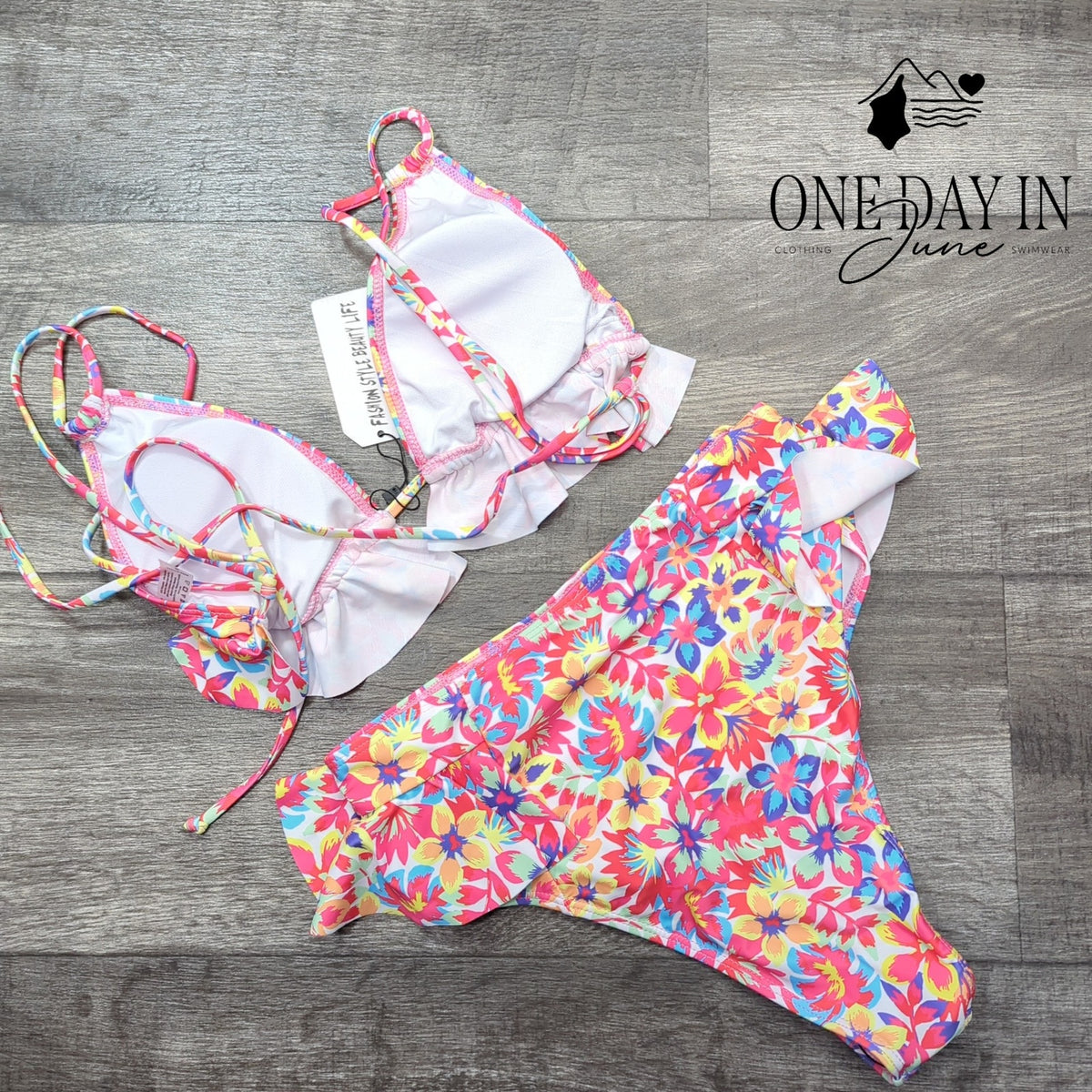 Sporlike Womens Floral Ruffle Triangle High Waist Bikini Swimsuit NWT Size S