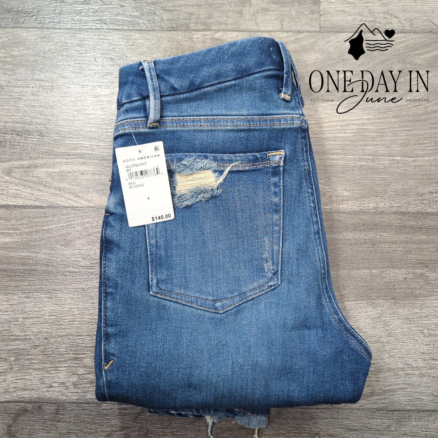 Good American Good Legs Skinny Jeans High Rise Distressed Blue NWT Size 6