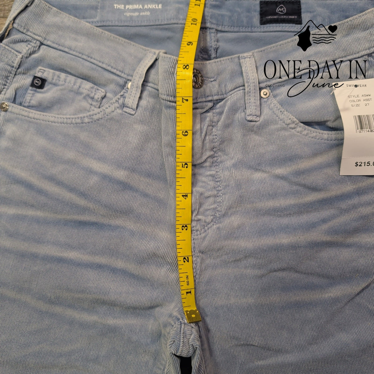 AG Adriano Goldschmied Prima Ankle Corduroy Pants Blue NWT Size 4 (27)