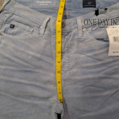AG Adriano Goldschmied Prima Ankle Corduroy Pants Blue NWT Size 4 (27)