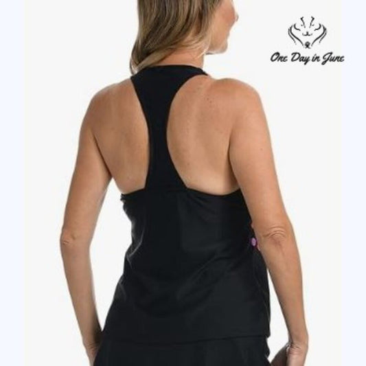 Maxine of Hollywood V Neck Racerback Tankini Top Black Polka Dot NWT Size 8