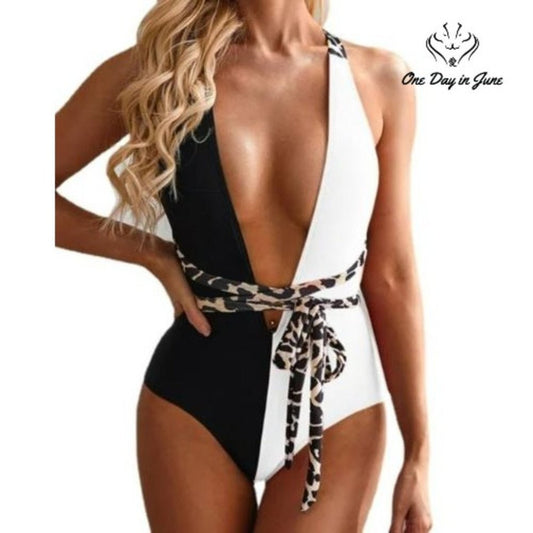 ALove Deep V Tie Wrap One Piece Swimsuit Size S