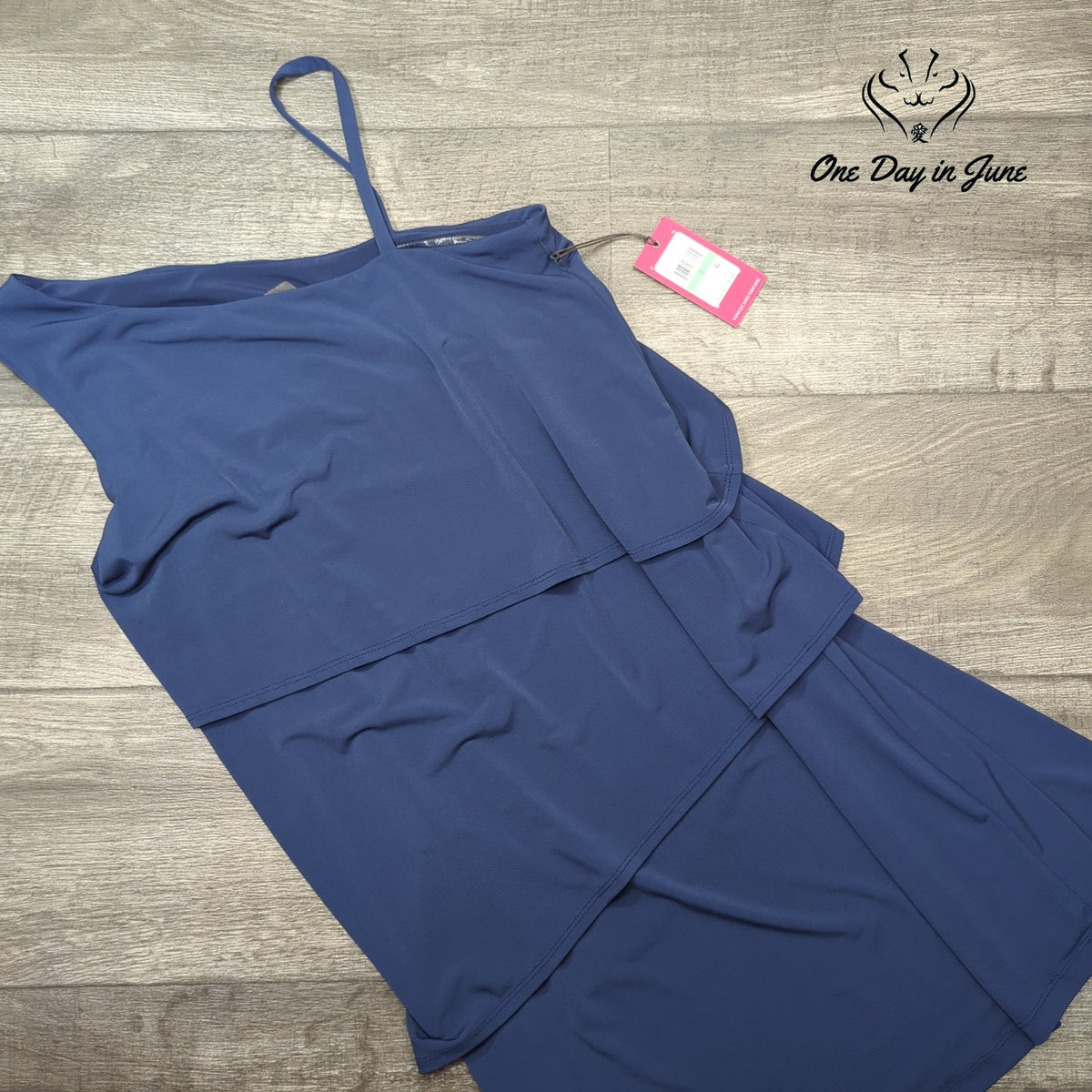 Vince Camuto One Shoulder Tiered Ruffle Cocktail Mini Dress Navy NWT Size 8