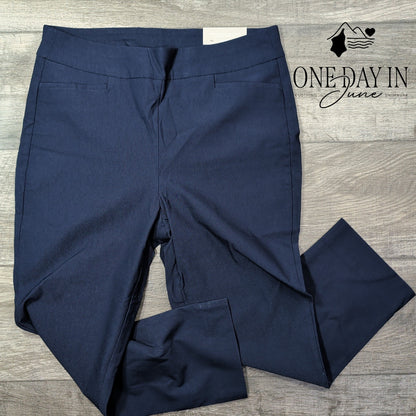 Chico's So Slimming Brigitte Slim Leg Pants Navy Blue Pull On NWT Size  (10)