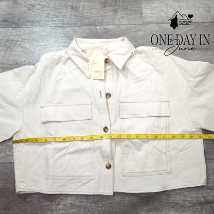 GLG Crop Button Front Short Sleeve Top Size M