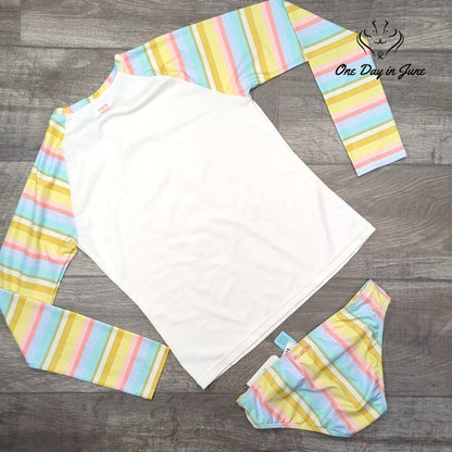 Billabong Stoked On Sun Rash Guard Girls Long Sleeve Striped NWT $65.95 Size 14