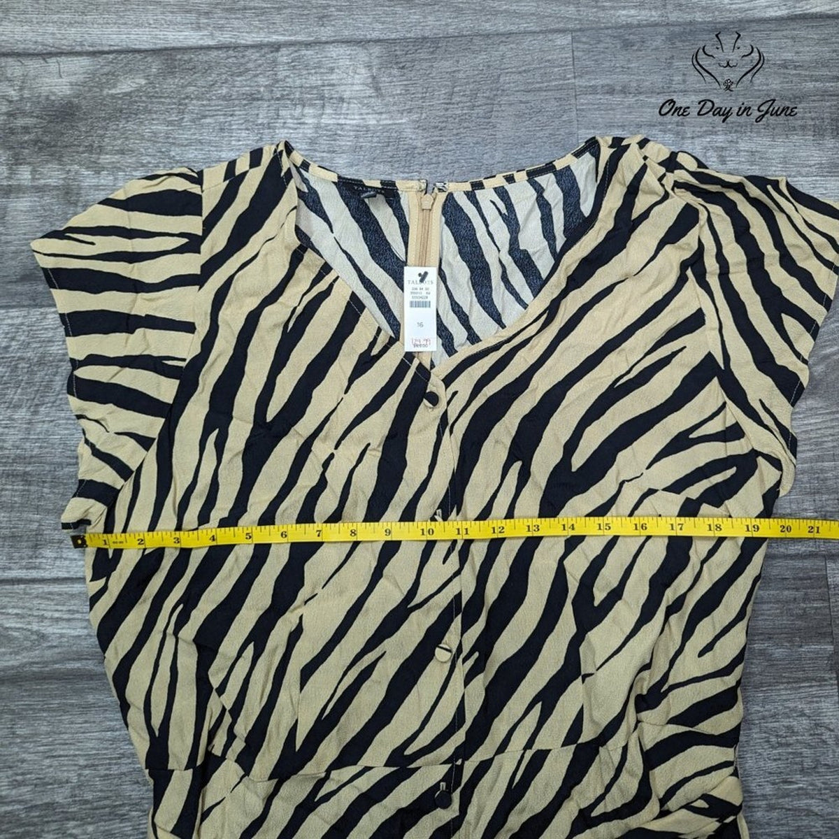 Talbots Striking Zebra Midi Shirtdress Tan Black Belted NWT Size 16