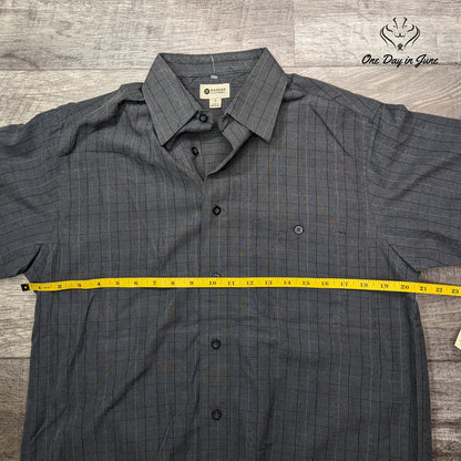 Haggar Men's Short Sleeve Button Front Shirt Gray Windowpane Plaid NWT Size S