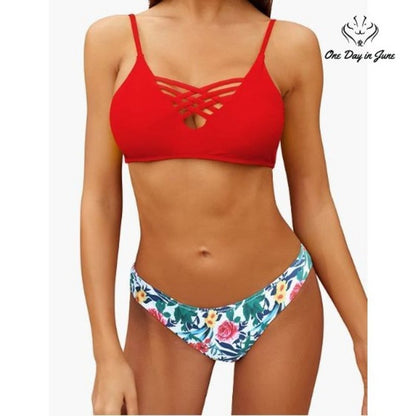 Shekini Floral Print Strappy Low Rise Bikini Swimsuit Size XL