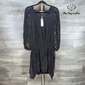 Gold Hawk Silk Caplet Dress Black Sheer Sleeve Asymmetrical NWT $273 Size S
