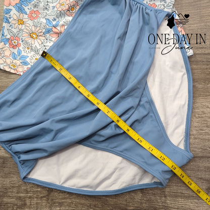 Eomenie Floral High Waist Ruffle Shoulder Tankini Swimsuit Size XL