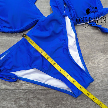 Adisputent Triangle Halter Tie Side Bikini Swimsuit Royal Blue Size S