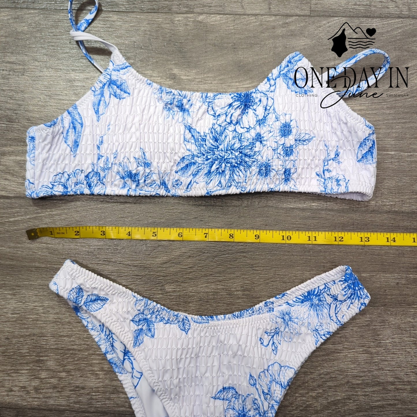 Volafa Smocked Crop Top Bikini Swimsuit Size S