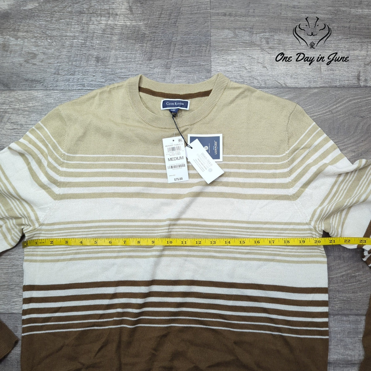 Club Room Merino Wool Blend Striped Crewneck Sweater Brown Tan NWT Size M