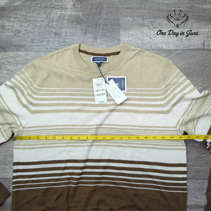 Club Room Merino Wool Blend Striped Crewneck Sweater Brown Tan NWT Size M