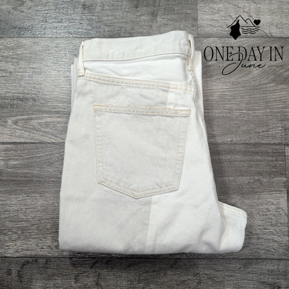 Moussy Vintage Raintrec Straight Jeans White Split Raw Hem NWT Size 6 (28)