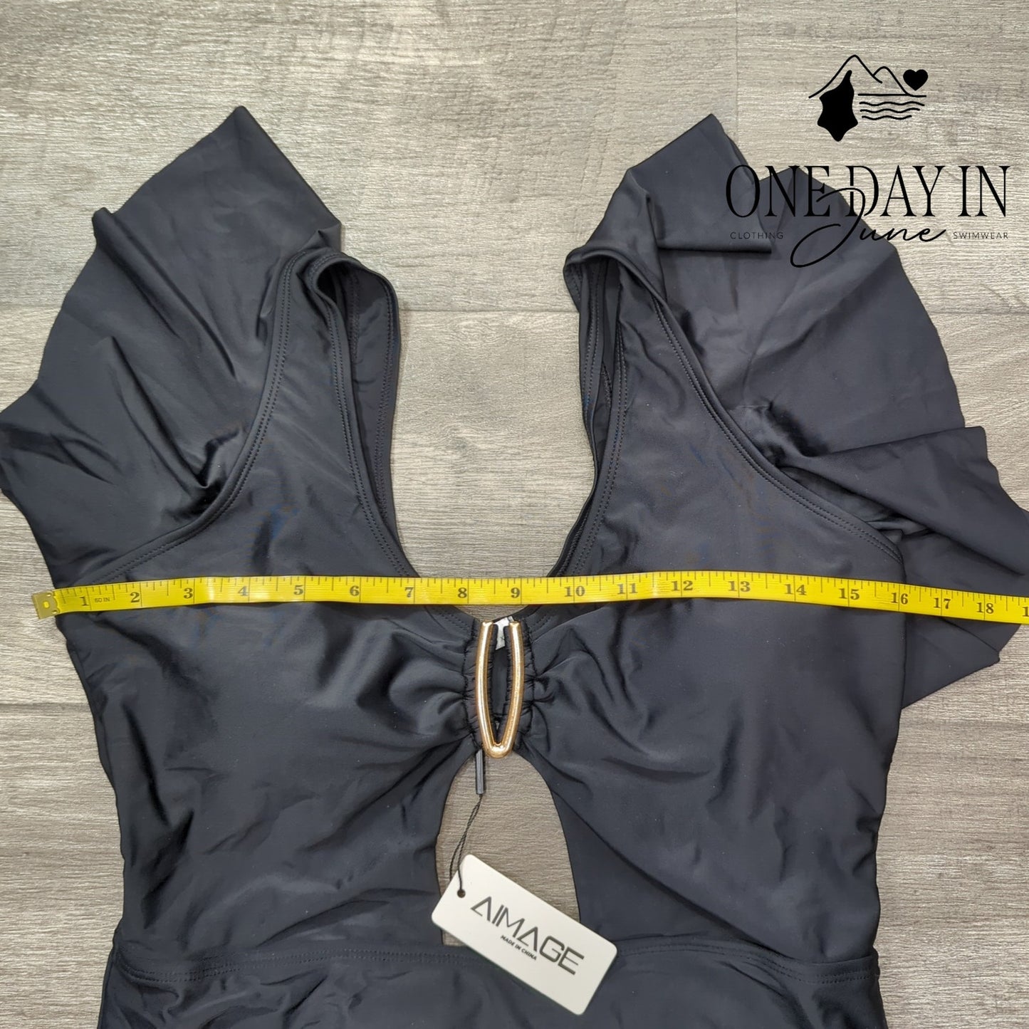 Aimage One Piece Swimsuit Black Ruffle Keyhole Cutout Padded NWT Size XL