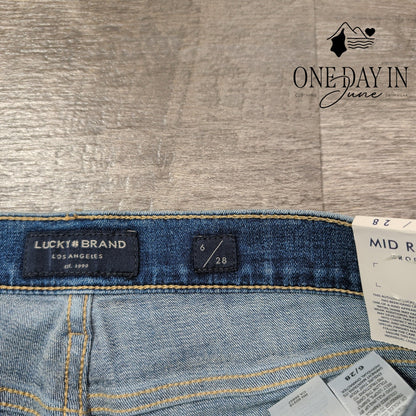 Lucky Brand Mid Rise Sweet Crop Jeans Blue Raw Hem NWT Size 6