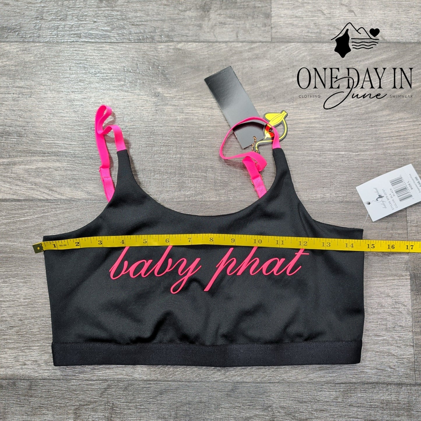 Baby Phat Bikini Top Black Hot Pink Logo Crop Y2K Swim NWT $48 Size L