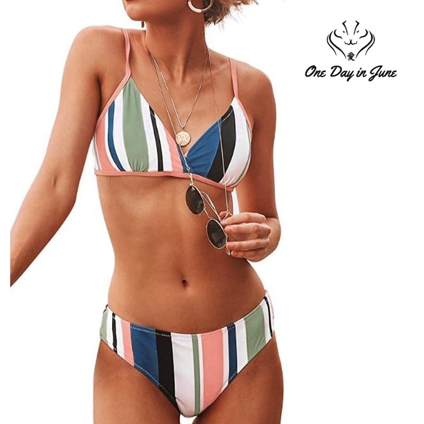 Cupshe Striped Back Hook Closure Bikini Size XL
