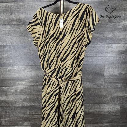 Talbots Striking Zebra Midi Shirtdress Tan Black Belted NWT Size 16