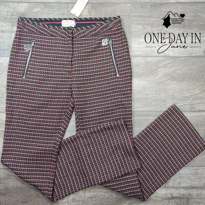 Tanya Taylor Ryan Pants Houndstooth Pink Green Zip Pockets NWT Size 4