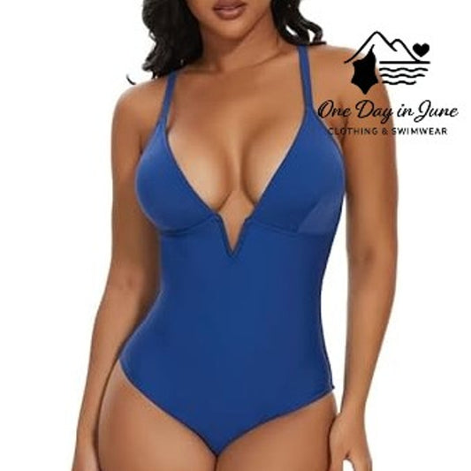 Shaperin V Neck One Piece Swimsuit Size M