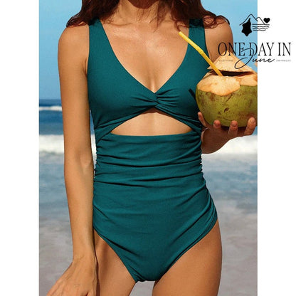 Charmo Twist Front Cut Out One Piece Swimsuit Teal Green NWT Size 2XL