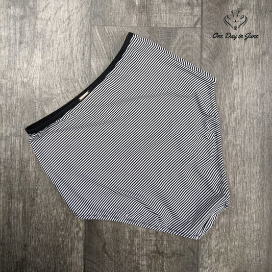 Relleciga High Cut High Waist Bikini Bottom Black White Striped Swimwear Size S