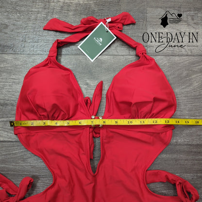 Eomenie Halter Cut Out Tie One Piece Swimsuit Size M