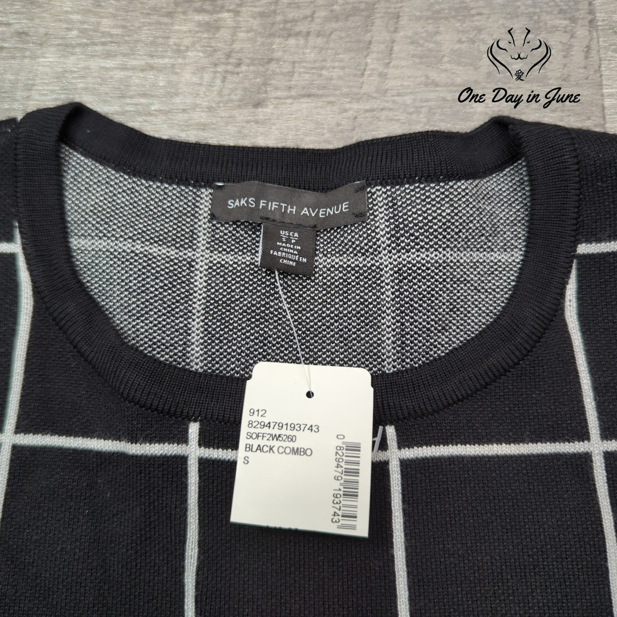 Saks Fifth Avenue Windowpane Plaid Long Sleeve Knit Sweater Dress NWT Size S