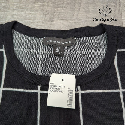 Saks Fifth Avenue Windowpane Plaid Long Sleeve Knit Sweater Dress NWT Size S