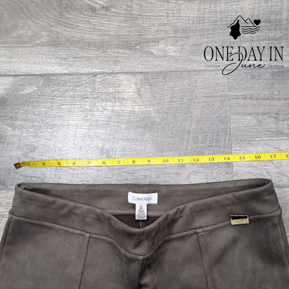 Calvin Klein Faux Suede Pull On Pants Taupe Brown Pintuck Size L