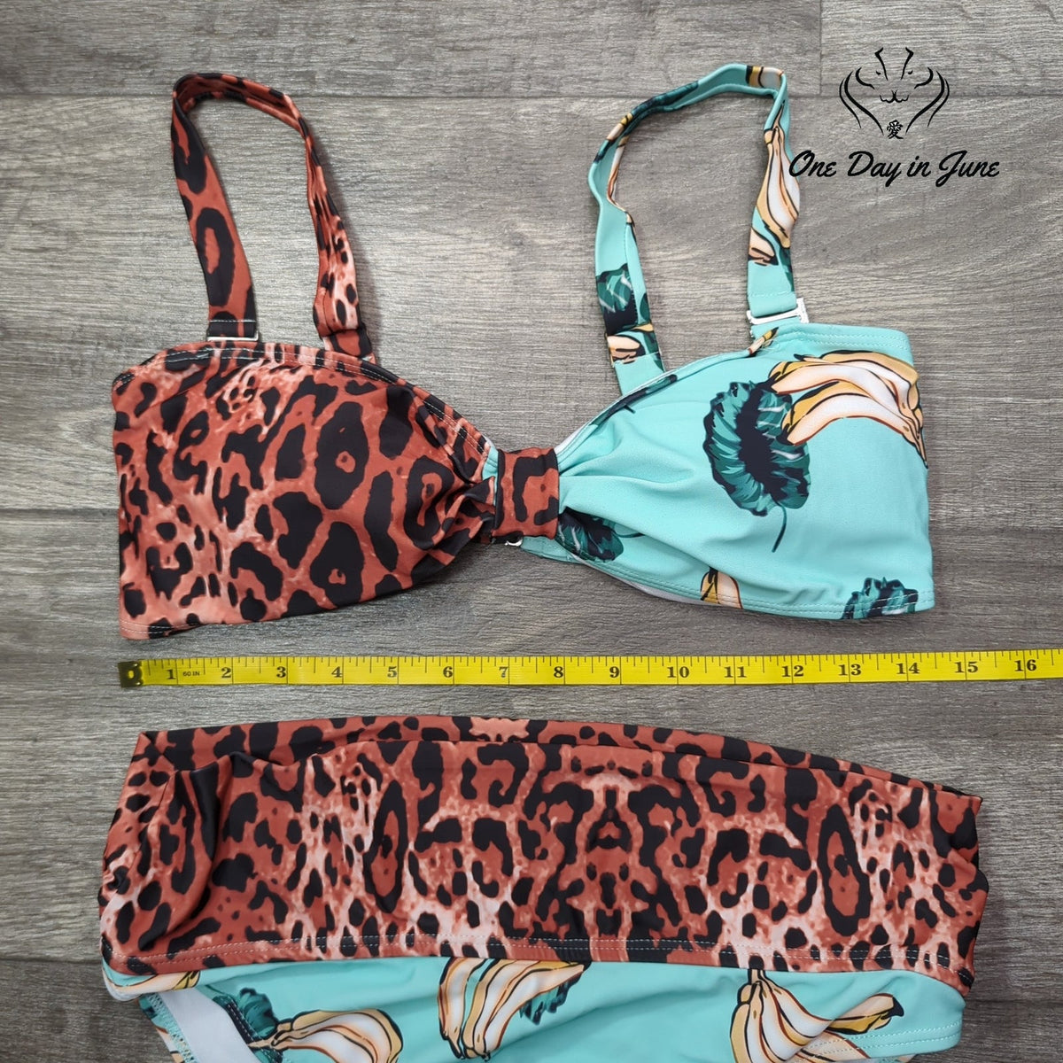 ODIJ Leopard Banana Print Knot Front High Waist Bikini Swimsuit Size XL
