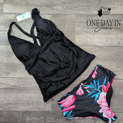 Beachsissi V Front Floral Tankini Swimsuit Size M