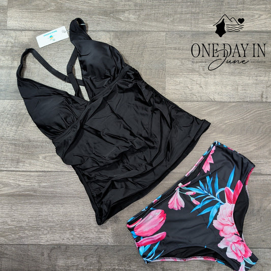 Beachsissi V Front Floral Tankini Swimsuit Size M