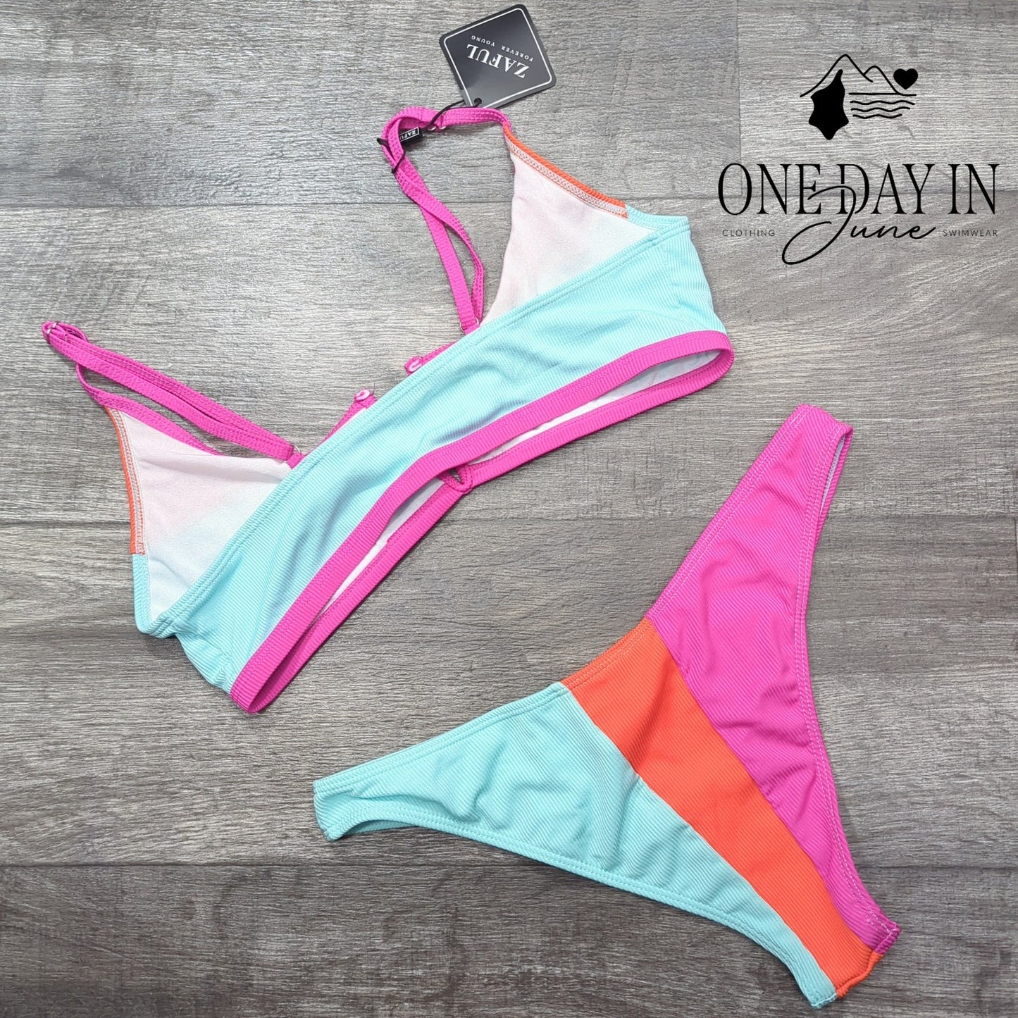 Zaful Ribbed V Wire Bikini Swimsuit Size L