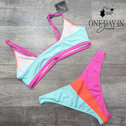 Zaful Ribbed V Wire Bikini Swimsuit Size L