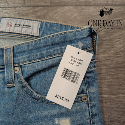 AG Adriano Goldschmied The Stilt Crop Cigarette Jeans Distressed Blue NWT Size 4