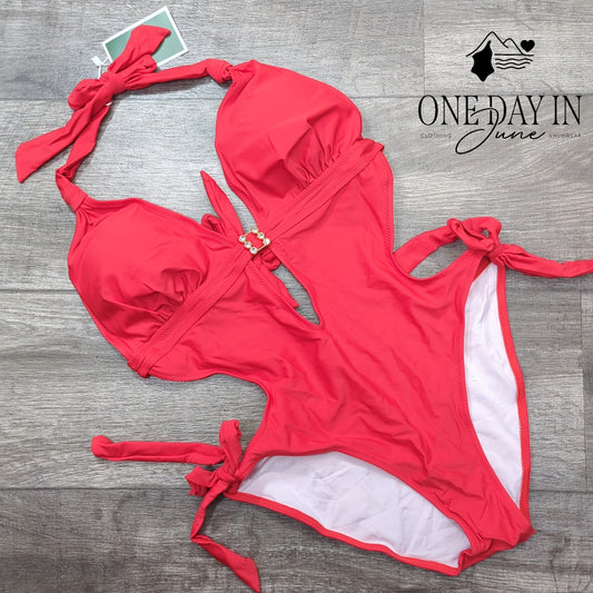 Eomenie Halter Cut Out Tie One Piece Swimsuit Size M